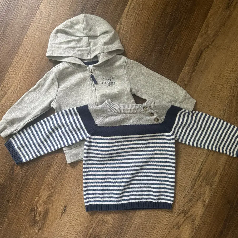 Bundle of Baby Boy Fall-Wear, Hooded Zip Down and Sweater, 2 Pieces